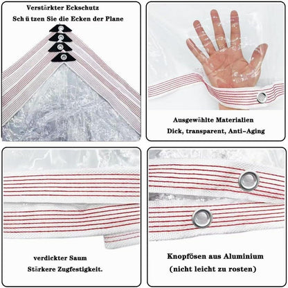 Transparente PVC Plane wasserdicht 0.4mm 4x6m, öSen, strapazierfäHig