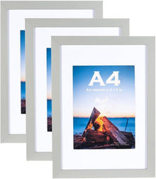 Bilderrahmen Set Grau MDF Holz-Rahmen Acrylglas A4 21x30cm - 3er Pack