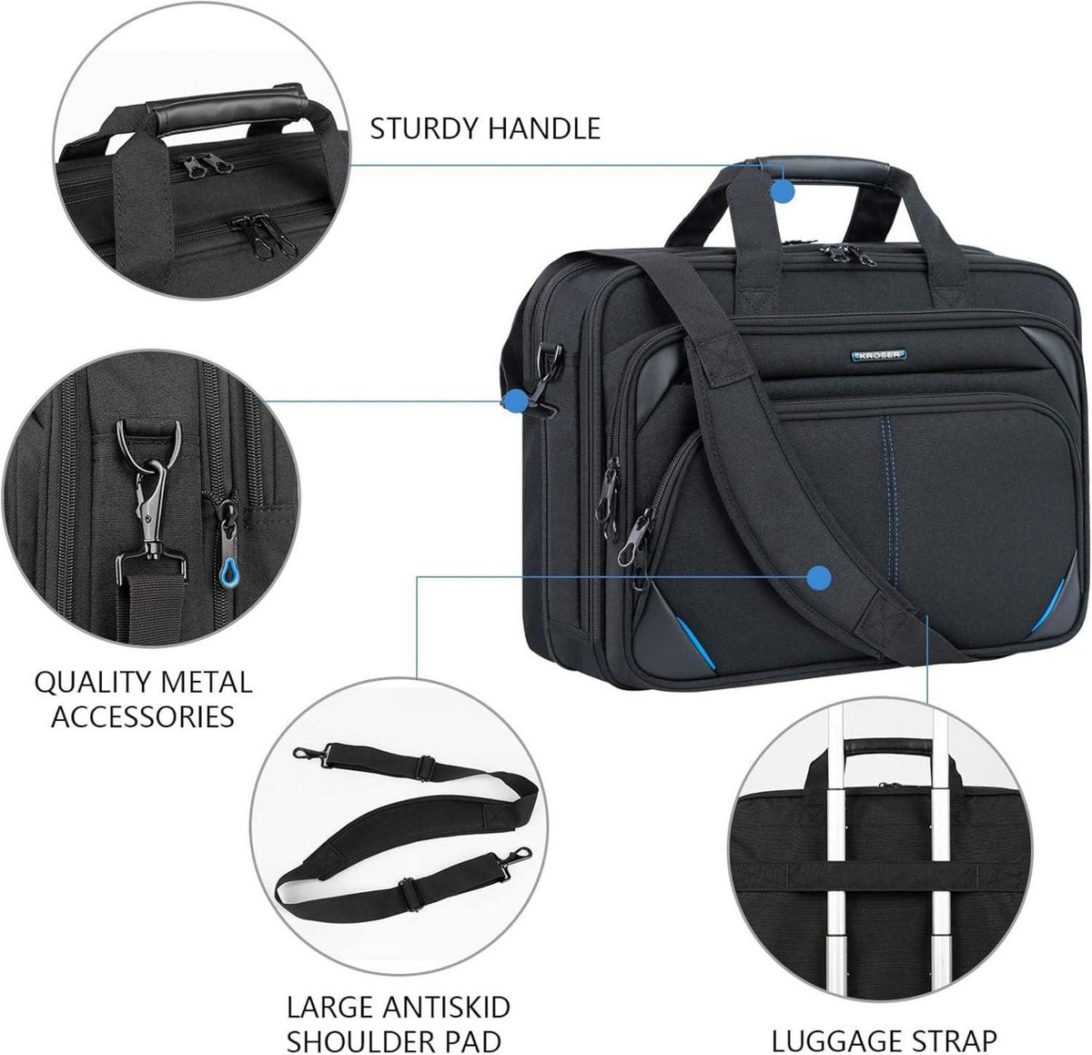 KROSER Laptop Tasche 18 Zoll Business Aktentasche RFID Schultertasche 17,3 Zoll