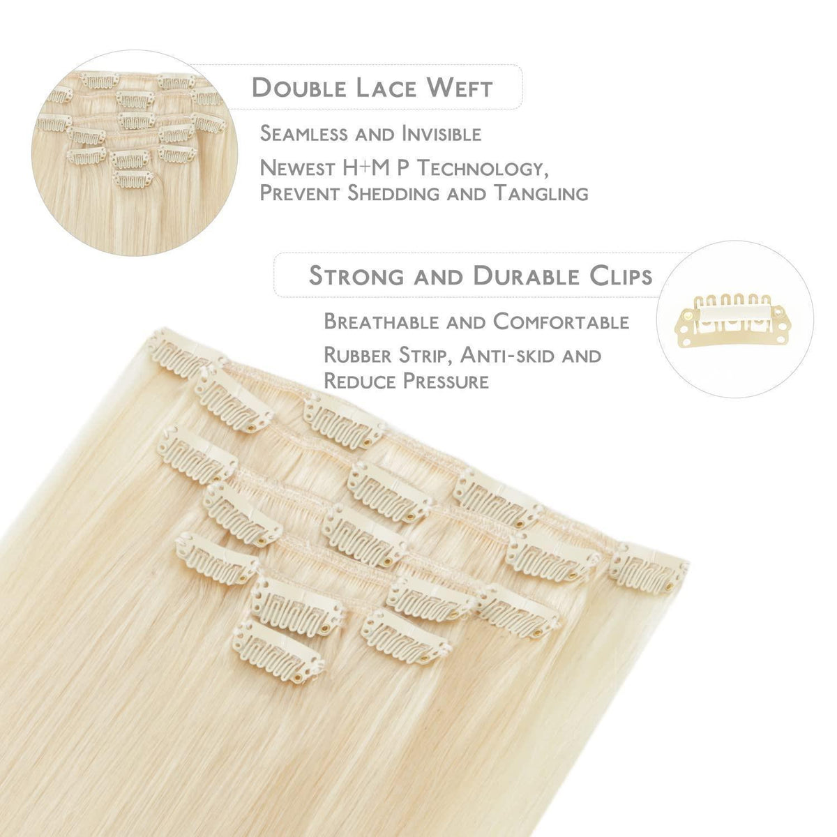Echthaar Clip-in Extensions Platinblond 55cm - 70g