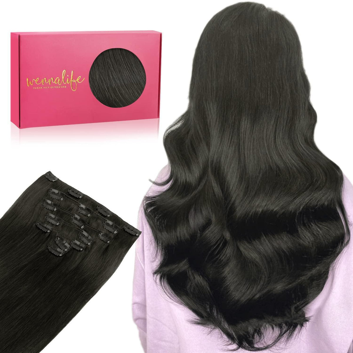 Echthaar Clip-in Extensions Schwarz 45cm - 70g