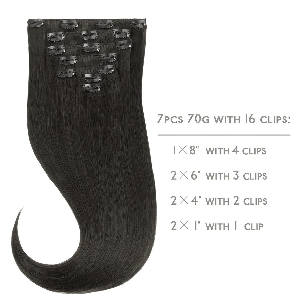 Echthaar Clip-in Extensions Schwarz 50cm - 70g