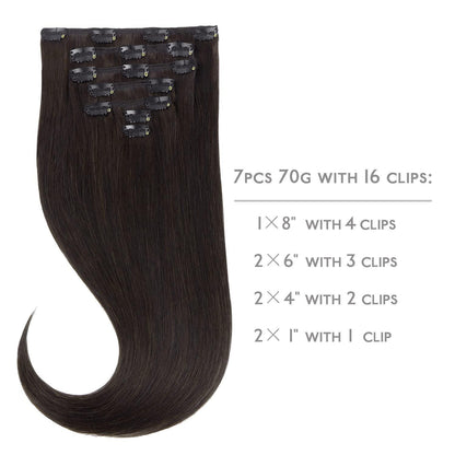 Echthaar Clip-in Extensions Dunkelbraun 50cm - 70g