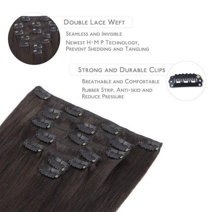 Echthaar Clip-in Extensions Dunkelbraun 50cm - 70g