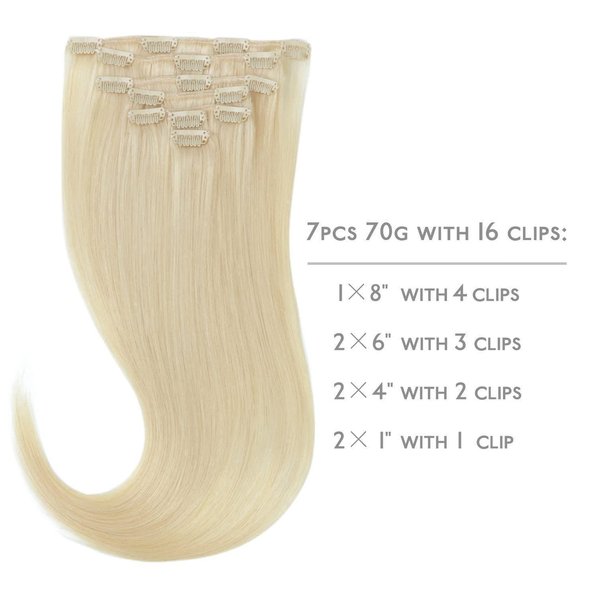Echthaar Clip-in Extensions Bleichblond 50cm - 70g