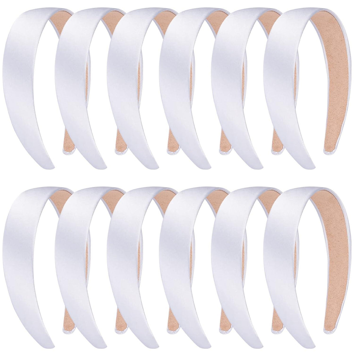 12er Pack Satin Stirnbänder Weiß - 1 Zoll breite Haarreifen