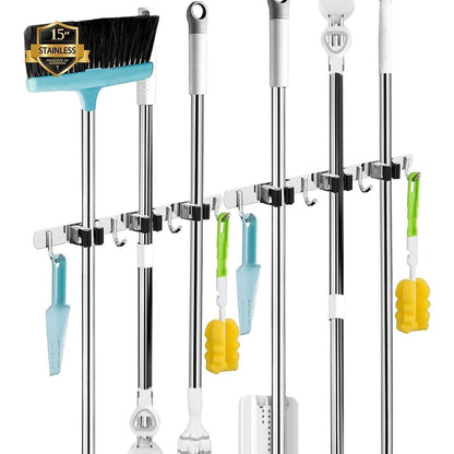 Besenhalterung Edelstahl mit Haken, 2er-Set, Wandmontage