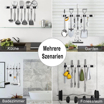 Besenhalterung Edelstahl mit Haken, 2er-Set, Wandmontage