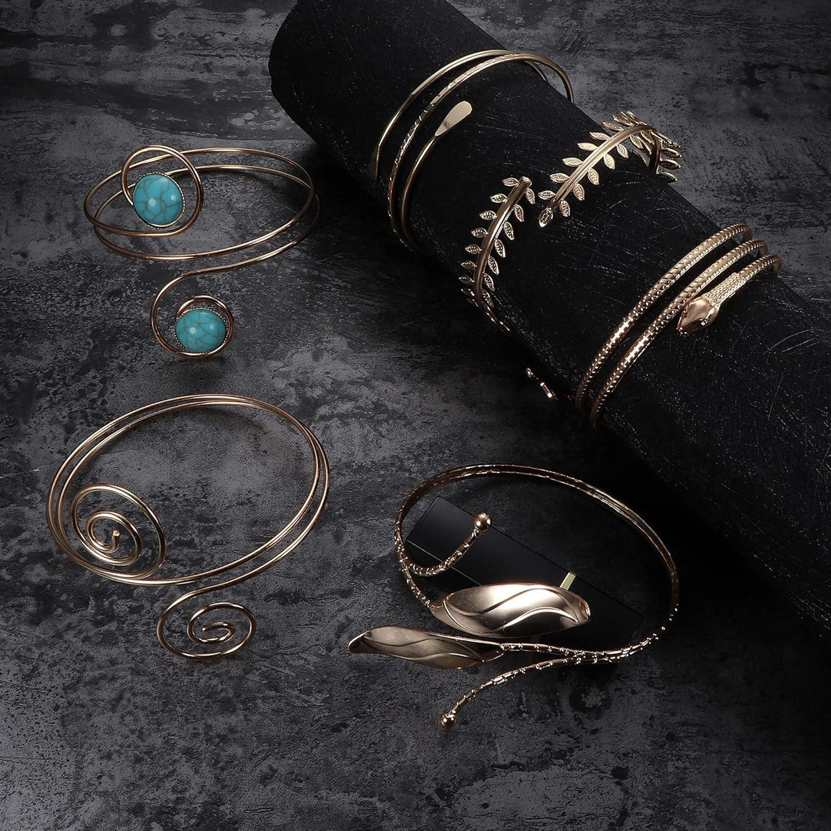 6 Stücke Verstellbare Spule Armmanschetten für Frauen Gold Silber