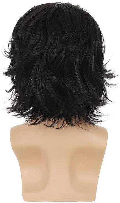 Schwarze Kurzhaar Perücke mit Pony für Herren Cosplay Halloween