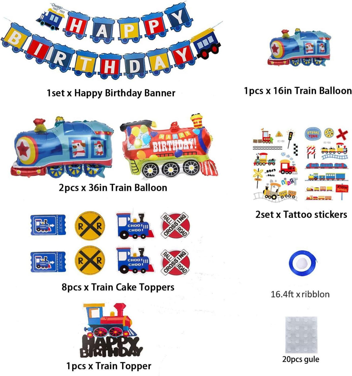 Zug Geburtstag Dekoration Set Blau Gelb Rot Eisenbahnballons