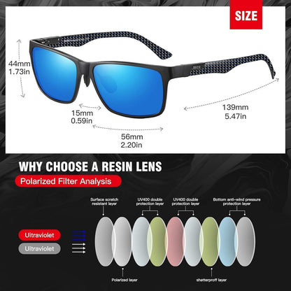 Polarisierte Sonnenbrille Rechteck Metallrahmen Kohlefaser