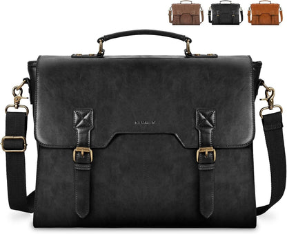 Umhängetasche Herren Vintage Laptoptasche 15,6 Zoll Schwarz