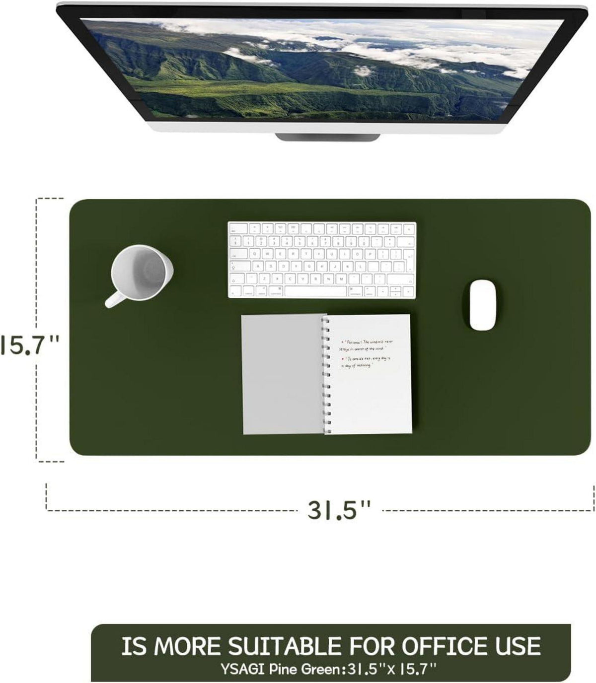 Schreibtischunterlage Mauspad Leder Wildleder Office 80x40cm Dunkelgrün