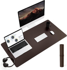Großes Office Mousepad mit Leder und Wildleder, Dunkelbraun 90x43cm