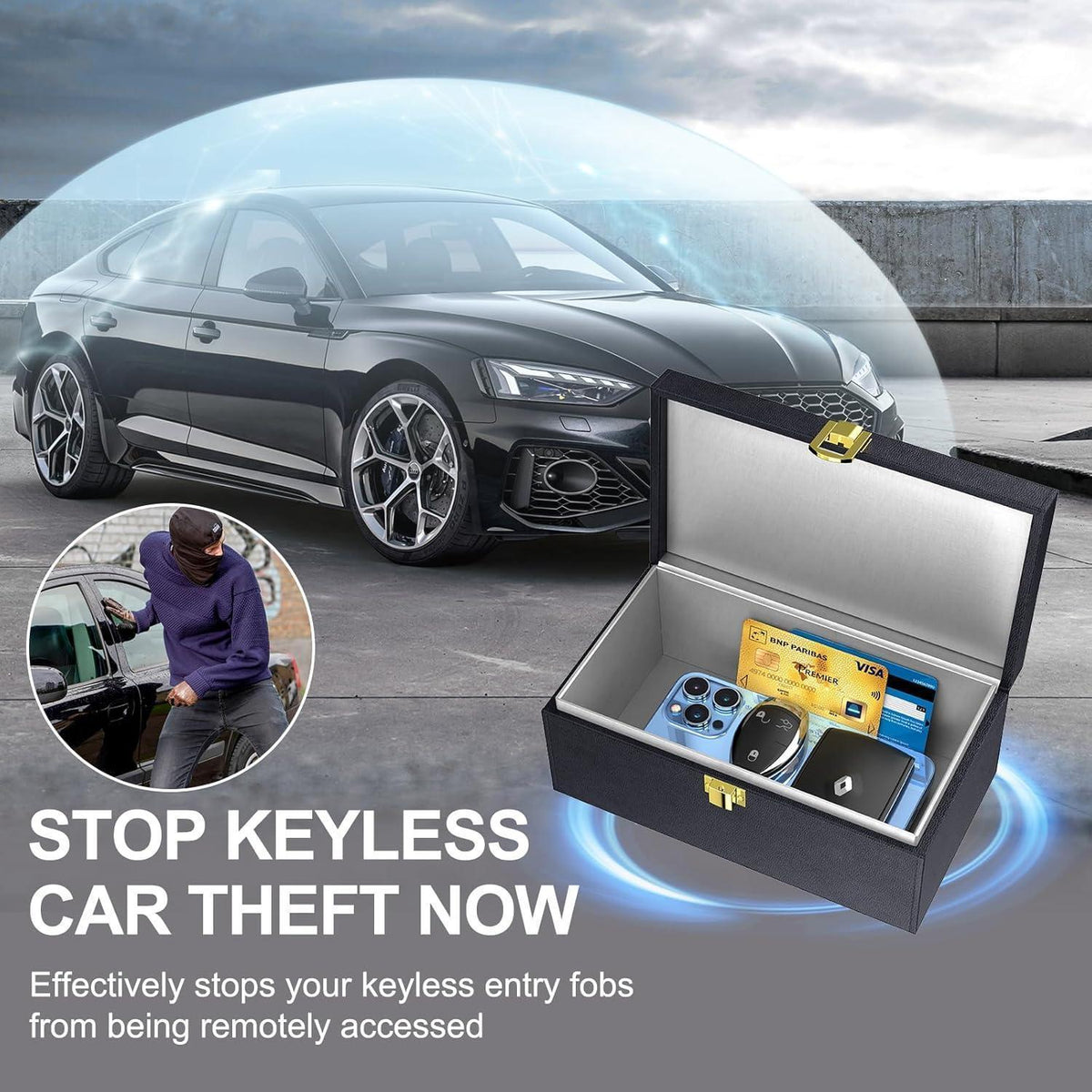 Keyless Go Schutzbox mit Faraday Taschen – Schwarz XL