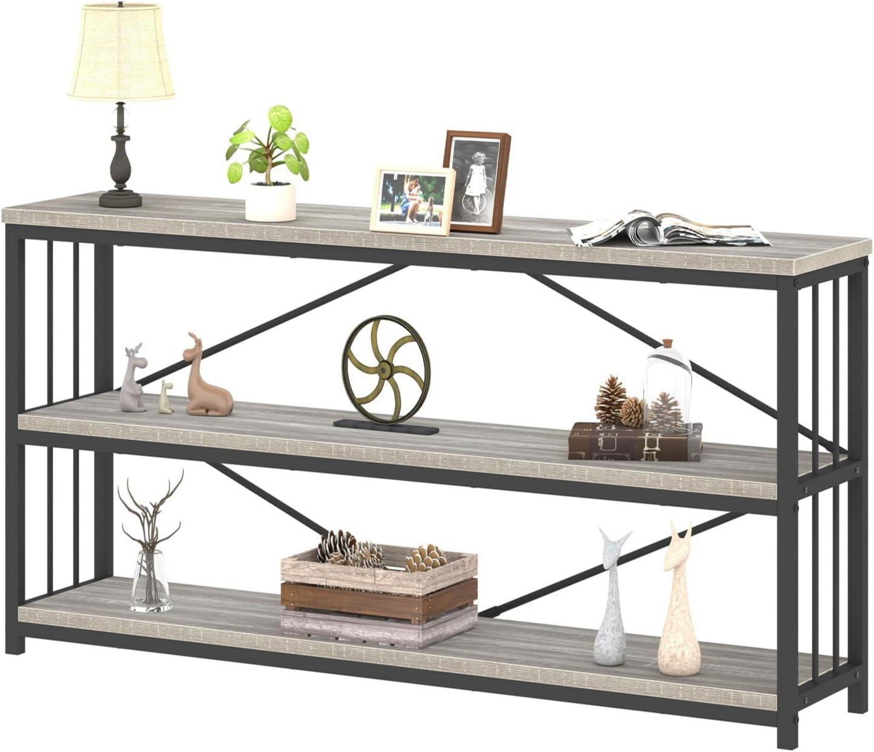 Schmaler Konsolentisch Holz 3 Ebenen Bücherregal 140 x 34 x 74 cm