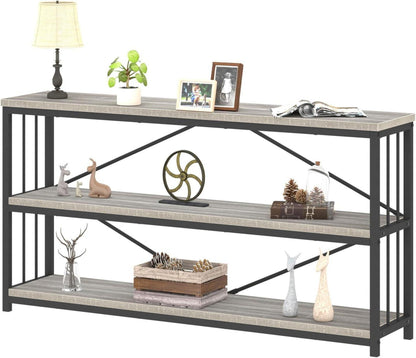 Schmaler Konsolentisch Holz 3 Ebenen Bücherregal 140 x 34 x 74 cm