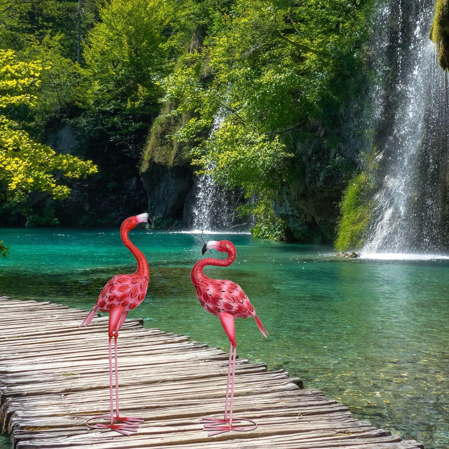 Große Flamingo Gartenstatuen 2 Stück Metall Außenstatuen