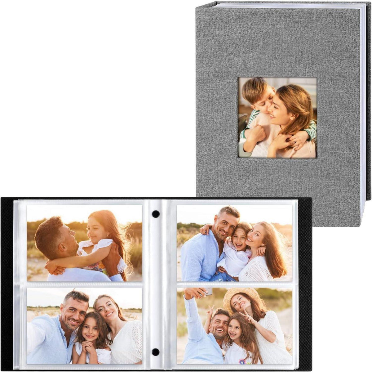 Fotoalbum 10x15 200 Taschen Leinen Einsteckalbum Querformat Grau