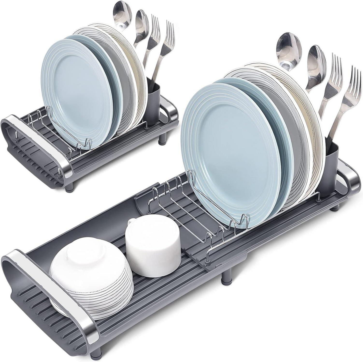 Geschirrabtropfkorb Edelstahl Abtropfgestell Erweiterbar Grau