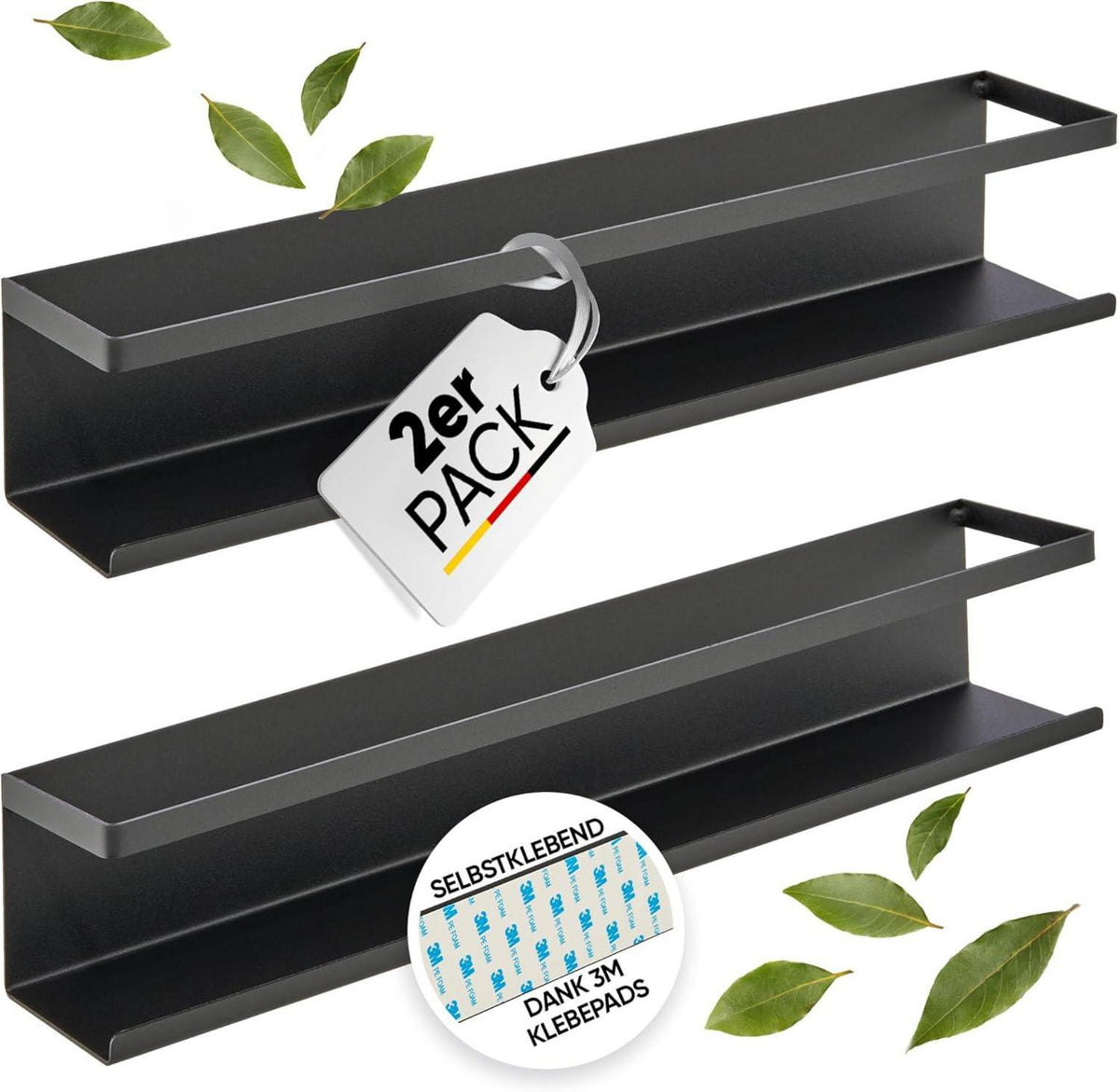 Gewürzregal 2er Set Schwarzes Metallregal für Gewürzgläser ideal für