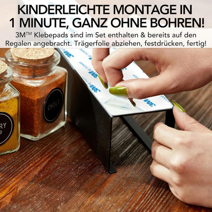 LIKAYA® Gewürzregal 2er Set - Schwarzes Metallregal für Gewürzgläser - Platzsparend, stabil & stilvoll