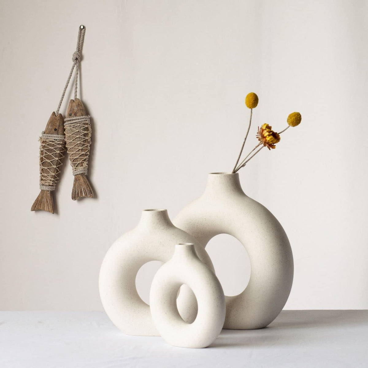Keramik Vase Donut Design, Beige, Größe M