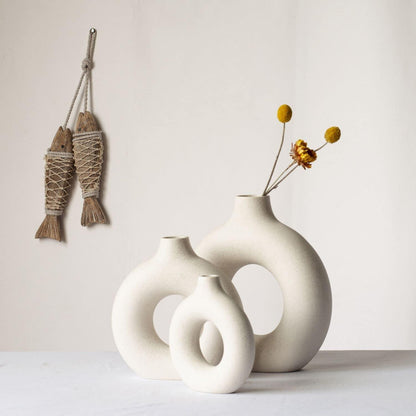 Keramik Vase Donut Design, Beige, Größe M