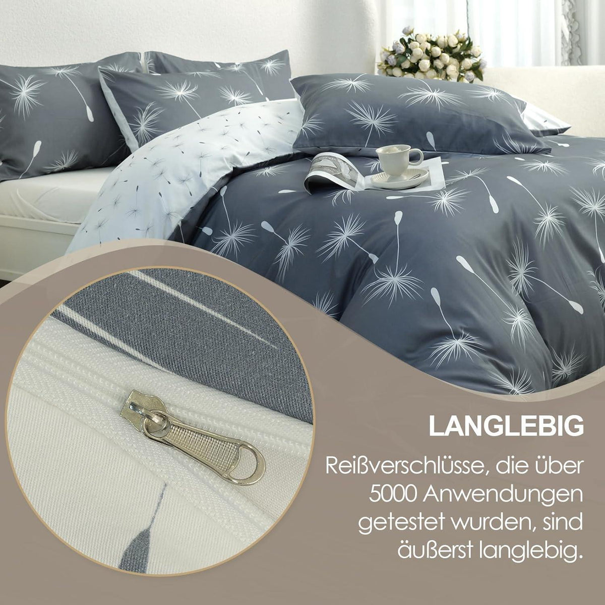 Bettwäsche-Set Baumwolle Blumenmuster 135x200cm Wendebettwäsche mit Reißverschluss