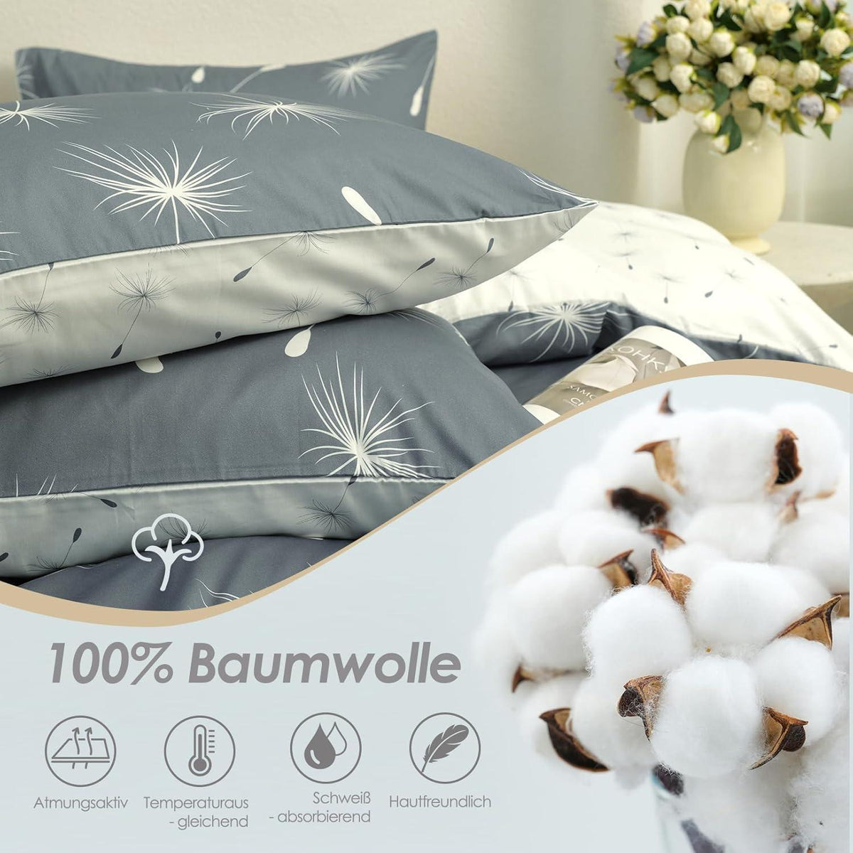 Bettwäsche-Set Baumwolle Blumenmuster 135x200cm Wendebettwäsche mit Reißverschluss
