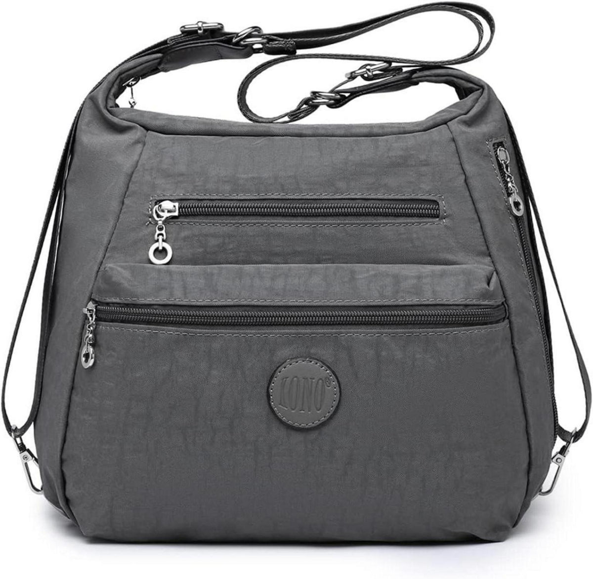 Leichter Damen Rucksack Nylon Umhängetasche Anti-Diebstahl Grau 3-in-1