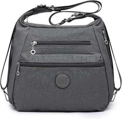 Leichter Damen Rucksack Nylon Umhängetasche Anti-Diebstahl Grau 3-in-1