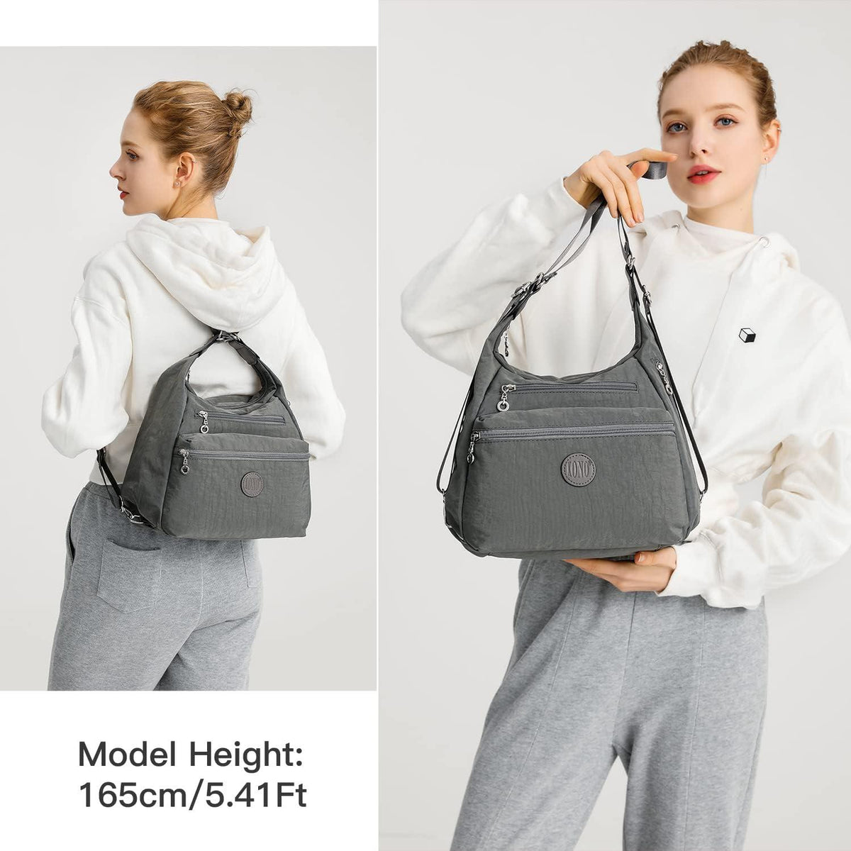 KONO Damen Rucksack Umhängetasche 3in1 Wasserdicht Grau
