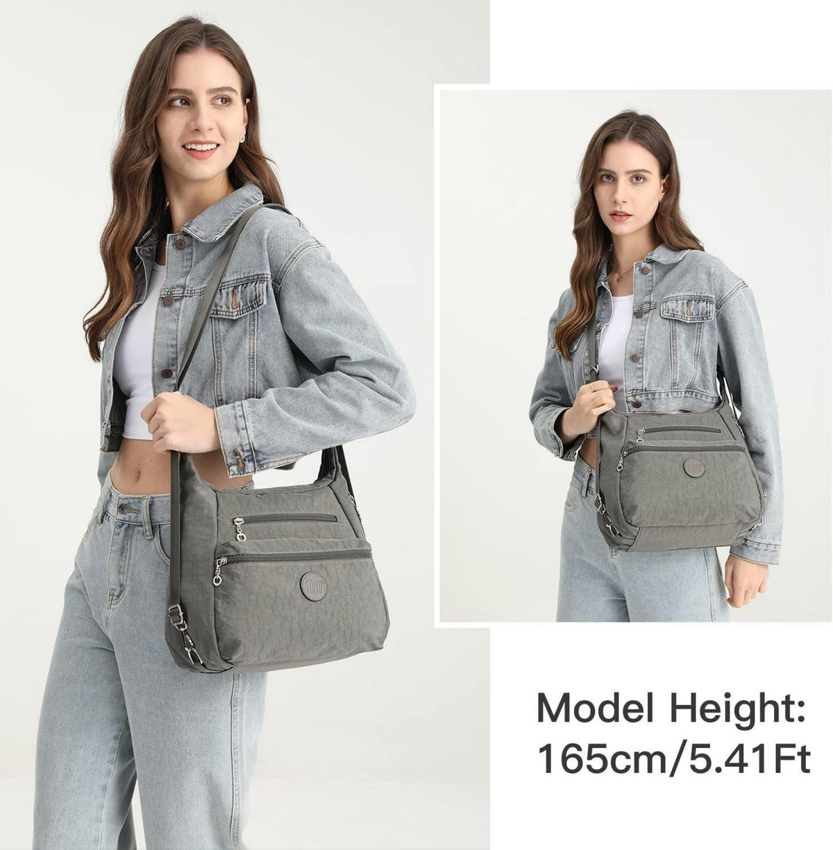 Leichter Damen Rucksack Nylon Umhängetasche Anti-Diebstahl Grau 3-in-1