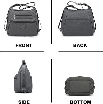 Damen Rucksack Umhängetasche Nylon Anti-Diebstahl Wasserdicht Grau