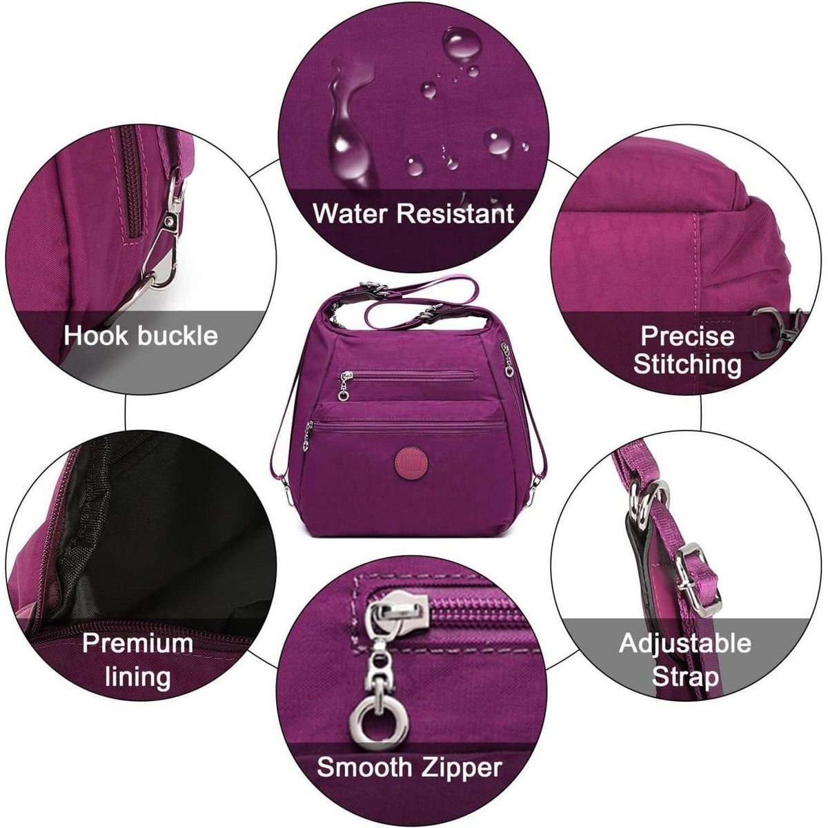 Damen Rucksack 3in1 Wasserdicht Anti-Diebstahl Violett