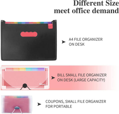 Uquelic Ordnungsmappe 13 Fächer Dokumente Kunststoff Schwarz Transparent 2