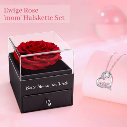 Muttertag Geschenk Ewige Rose mit Halskette in Geschenkbox