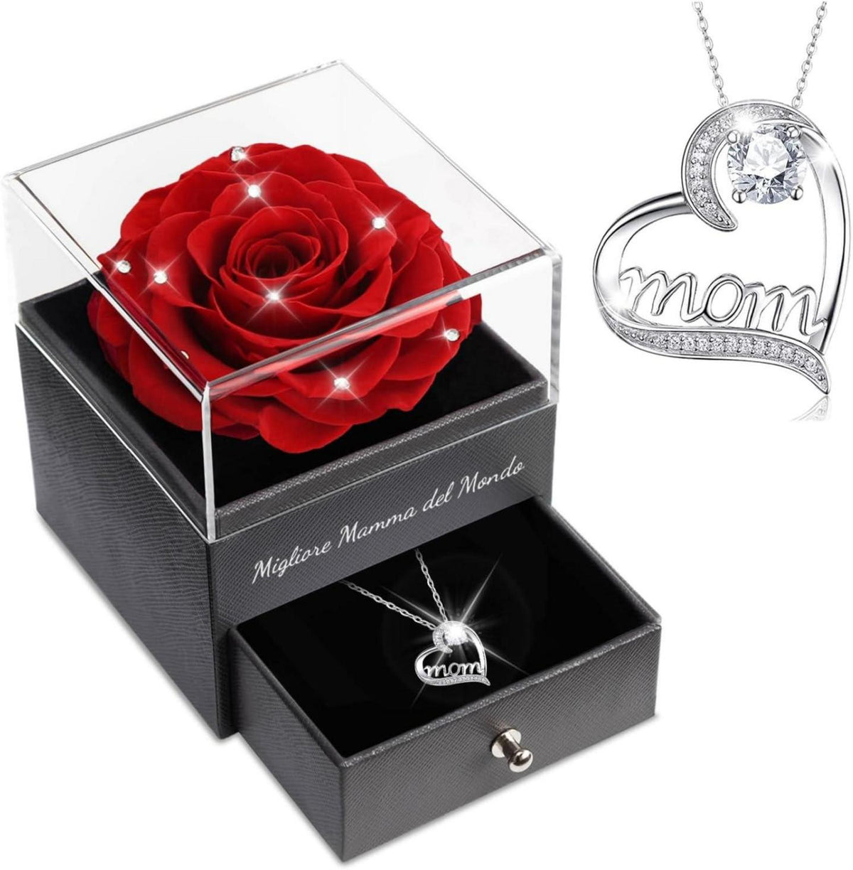 Ewige Echte Rose mit Mom Halskette - Geschenk Mama