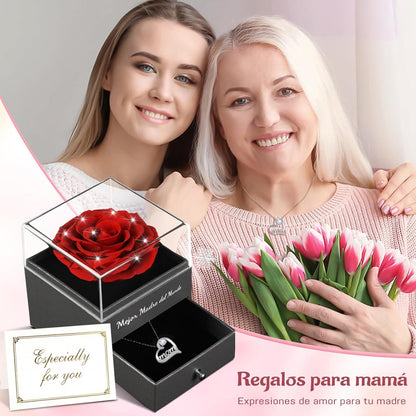 Ewige Rose Geschenkset für Mama, 925 Silber Mom Halskette, Mejor Madre