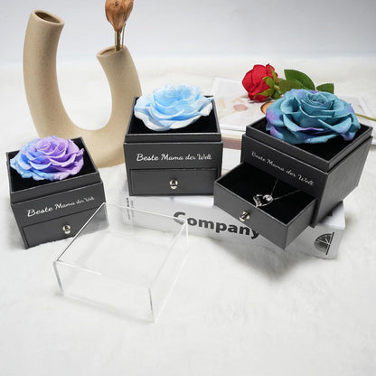 Muttertag Geschenk: Ewige Rose & Halskette Set Blau