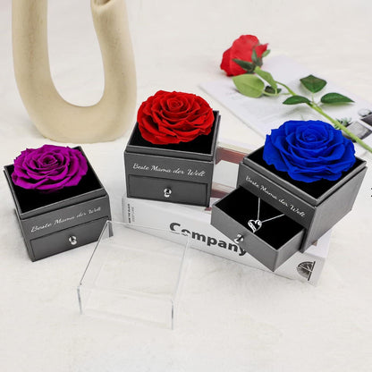 Muttertag Geschenk Ewige Rose mit Halskette Blau für Mama Oma