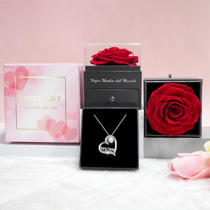 Sunia Ewige Rose Geschenk für Mama, Halskette Sterling Silber Rot