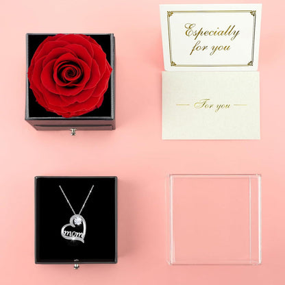 Sunia Ewige Rose mit Mom Halskette 925 Silber Geschenk Muttertag Rot