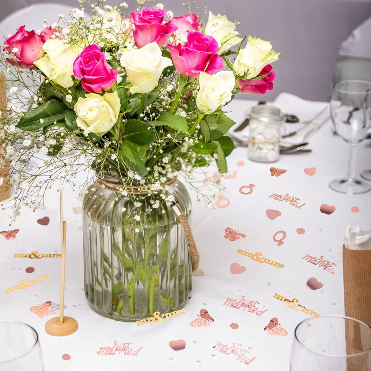 Roségold Hochzeit Streudeko Herz Konfetti Tischdeko Just Married 70g