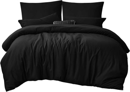 Bettwäsche 200x220cm Schwarz Mikrofaser Reißverschluss 3tlg