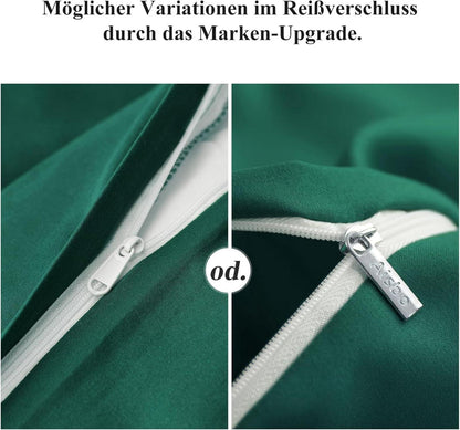 Bettwäsche 220x240cm 3tlg Grün Mikrofaser Set mit Reißverschluss