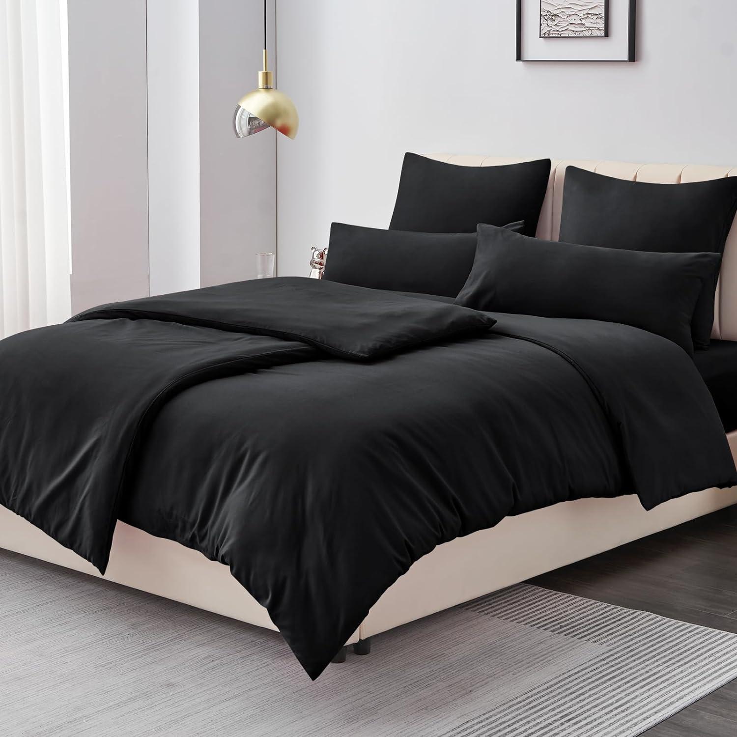Bettwäsche Set 4tlg Mikrofaser Schwarz 135x200cm Bügelfrei