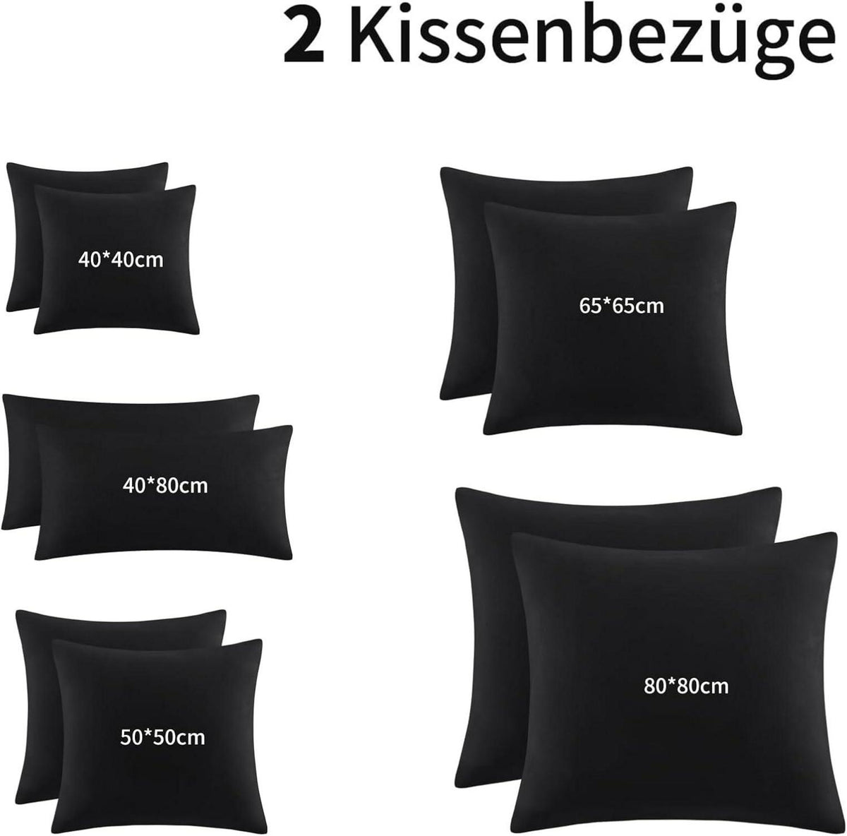 Kissenbezug 50x50 Set Schwarz Mikrofaser Weich Reißverschluss